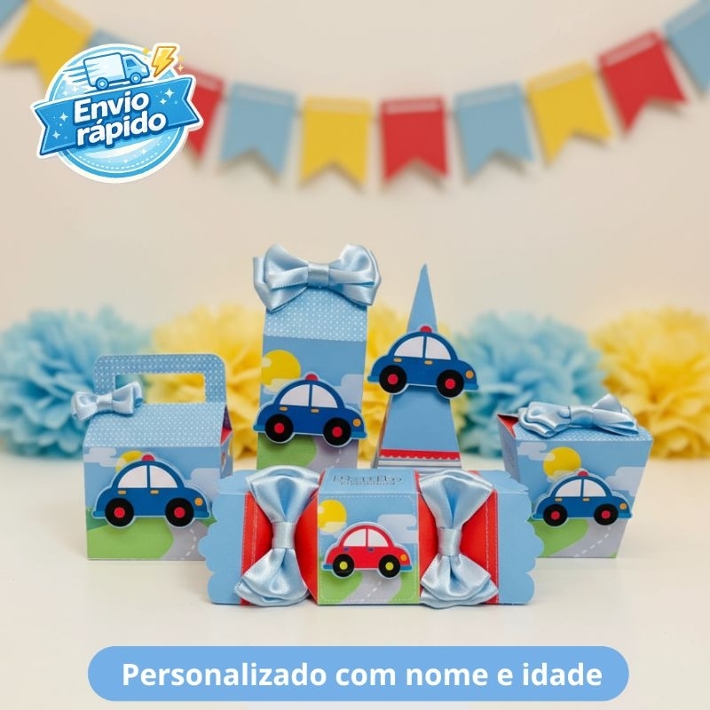Kit Festa Carrinhos Personalizado Infantil | Pegue e Monte | Lembrancinhas + Caixinhas | Nome e Idade