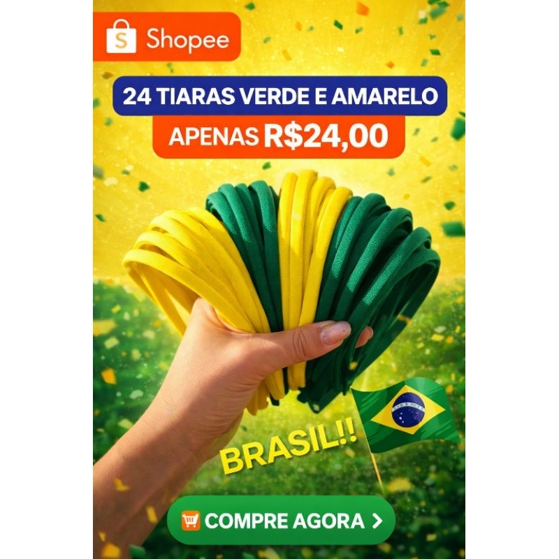 kit 24/48/60 tiaras encapadas de cadarço de 10mm cores verde e amarela Brasil