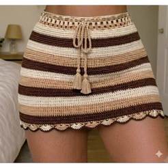 Saia de crochê listrado moda feminina verão tendência
