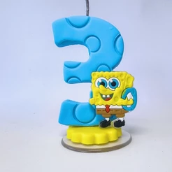 Vela de aniversário em biscuit com aplique/Bob Esponja/Pronta entrega