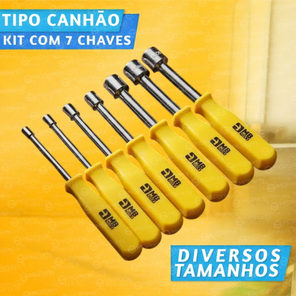 Jogo de Chave Canhão 7 Unidades Profissional Aço Cromo Vanádio 5 a 12 Cabo Resistente Kit 7 Manual