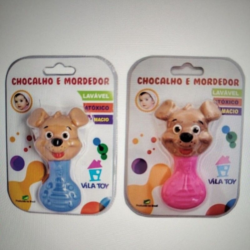 Chocalho e Mordedor de Cachorrinho – Cores Sortidas | Macio e com Som Suave | Brinquedo Sensorial Para Bebês