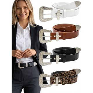 Cinto Feminino Elegante Fivela Metal Da Moda Country Couro Sintético Ajustável Básico - Cris