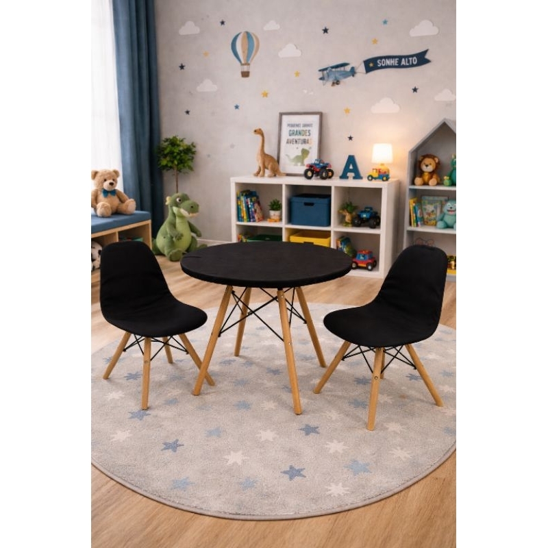 Kit Eiffel Kids Toalha de Mesa Redonda 60cm + 2 Capas de Cadeira Infantil Malha Gel