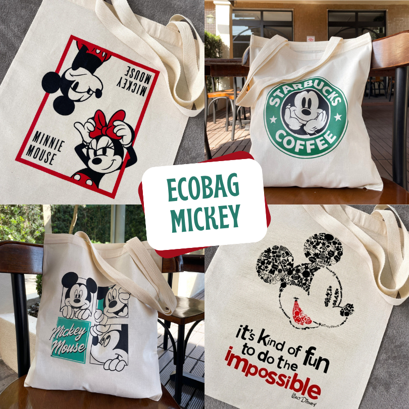 Bolsa Ecobag Sacola em Algodão Cru - Minnie e Mickey kit ecobag