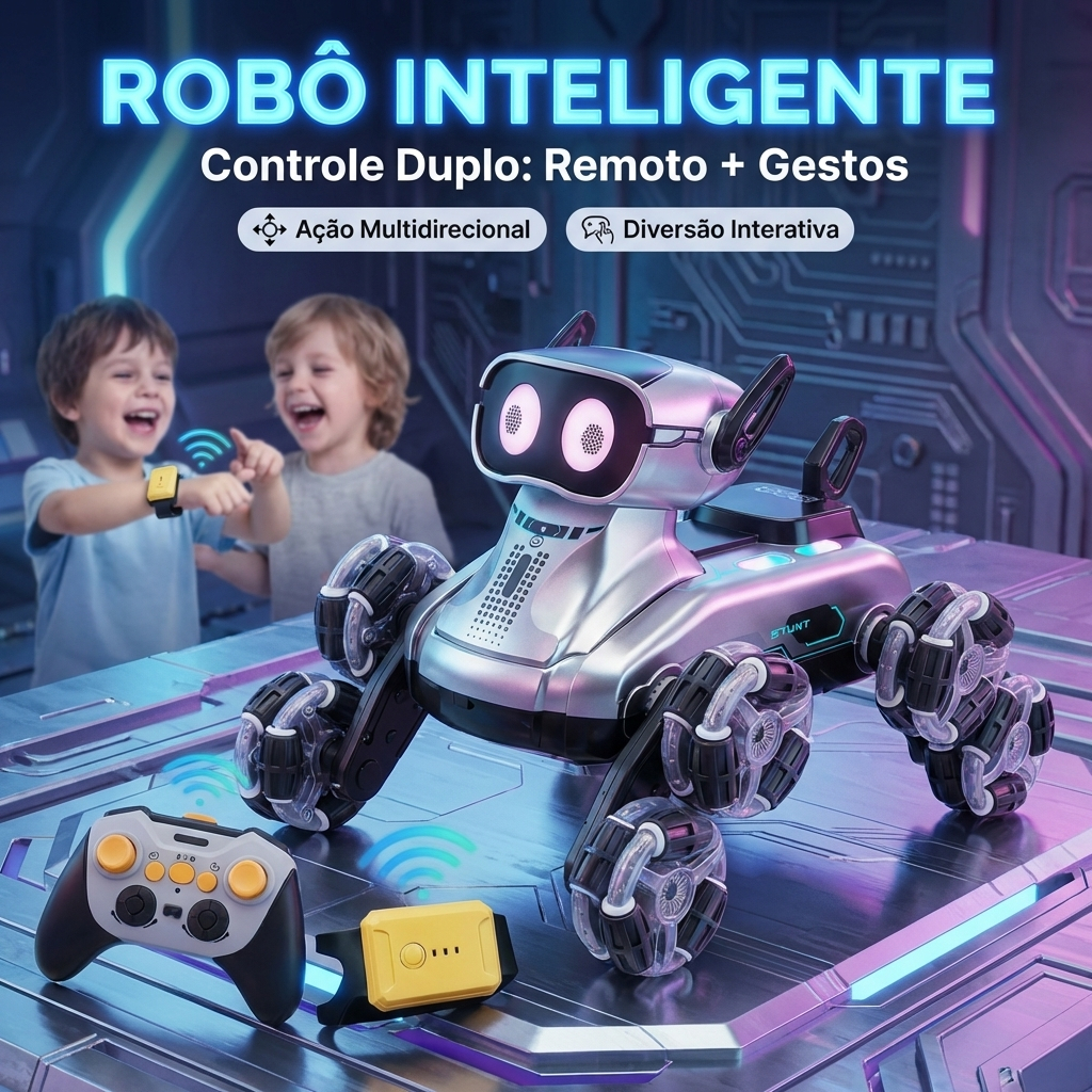 Cachorro Robô RC com Gestos Recarregável Luz Música Brinquedo Educativo Infantil Presente