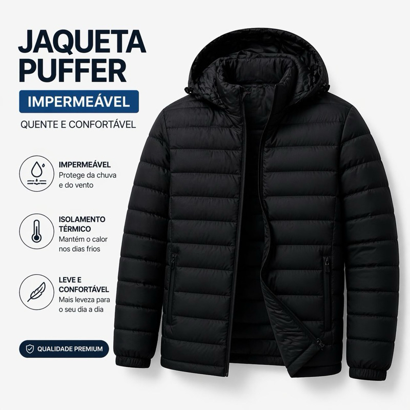 Jaqueta Impermeável Puffer  Bobojaco Corta Vento de Frio Gominho Casual Masculina Capuz Removivel