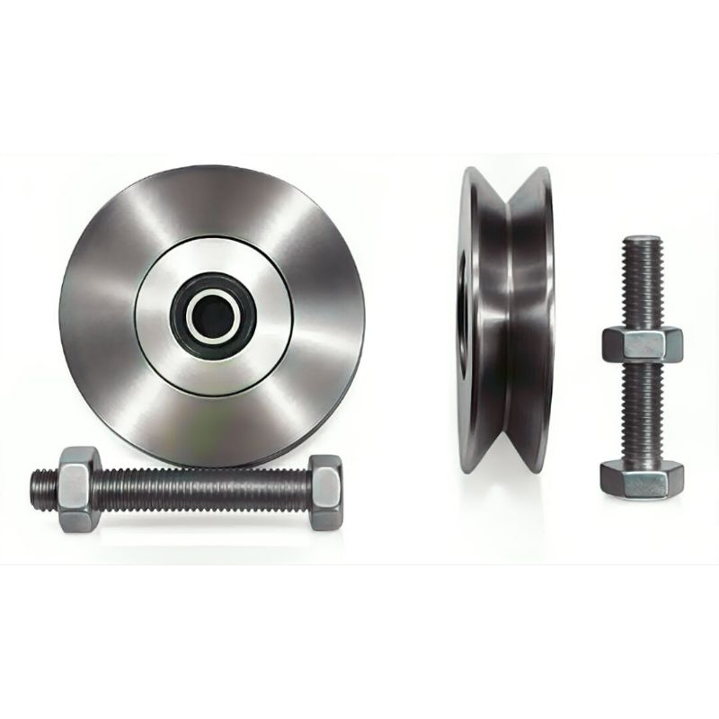 kit 04 roldanas de 4" polegadas com rolamento duplo canal em V cantoneira para portão de correr deslizante com parafusos