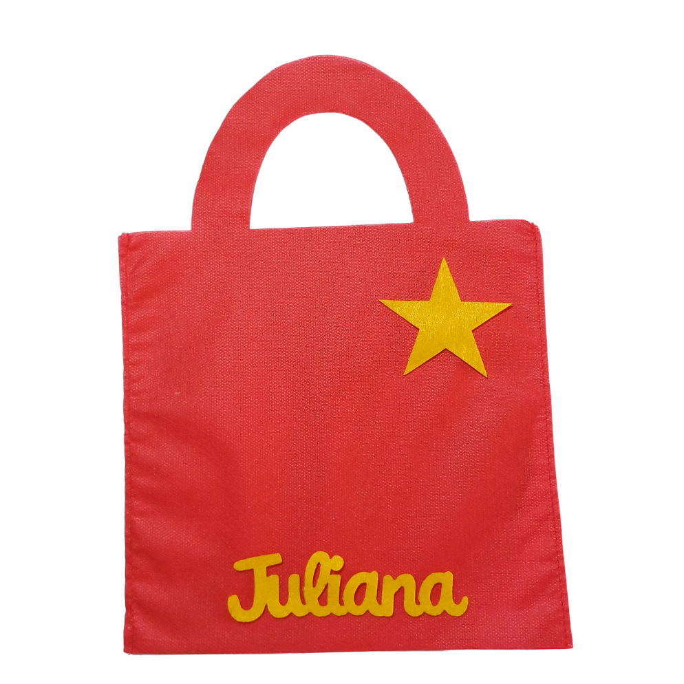 Sacolinhas Personalizadas TNT com nome criança Estrelinha amarela lembrancinhas de festa de aniversario 22cmX22cm