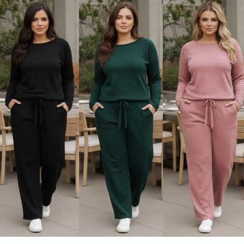 CONJUNTO PLUS SIZE INVERNO TECIDO MALHA RIBI PREMIUM 2 PEÇAS BLUSA E CALÇA PANTALONA TAMANHO M/G/GG/G1/G2