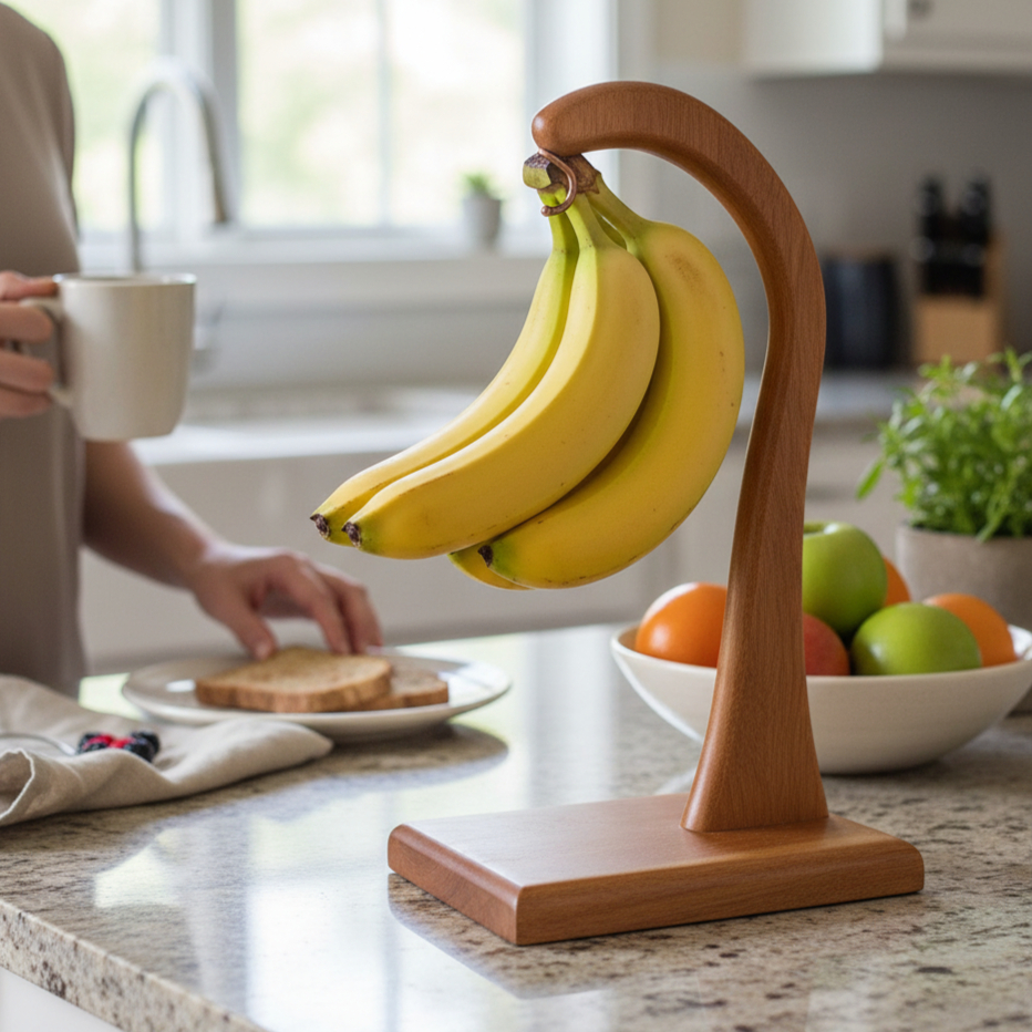 Fruteira Mesa Gancho Suporte Para Pendurar Bananas Frutas  Multiuso Madeira Cozinha