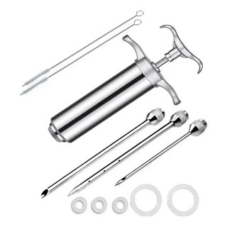 Seringa Injetora de Tempero Molho Kit Completo 3 Agulhas Aço Inox Para Carnes Aves Peixes Profissional
