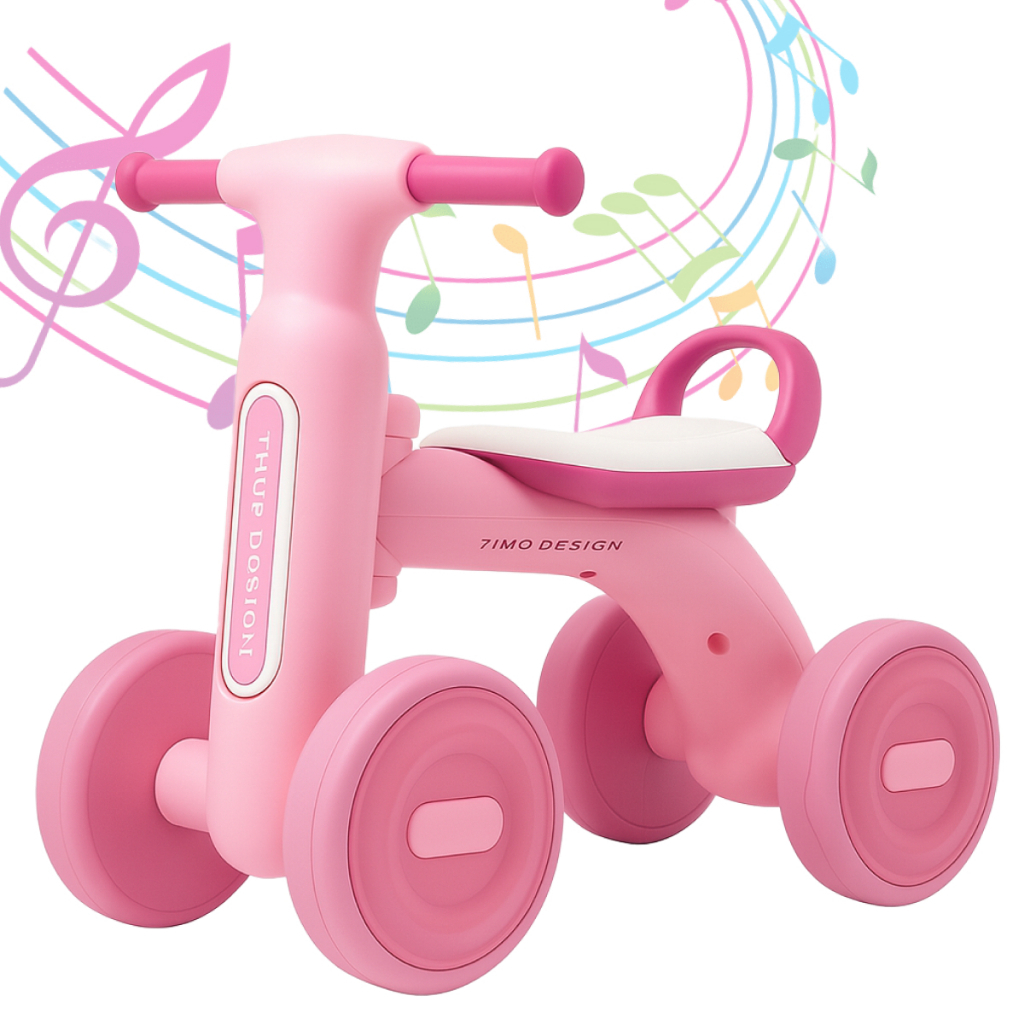 Bicicleta Equilíbrio Infantil Andador de Bebê 4 Rodas Menina Rosa Tchuco Interativo