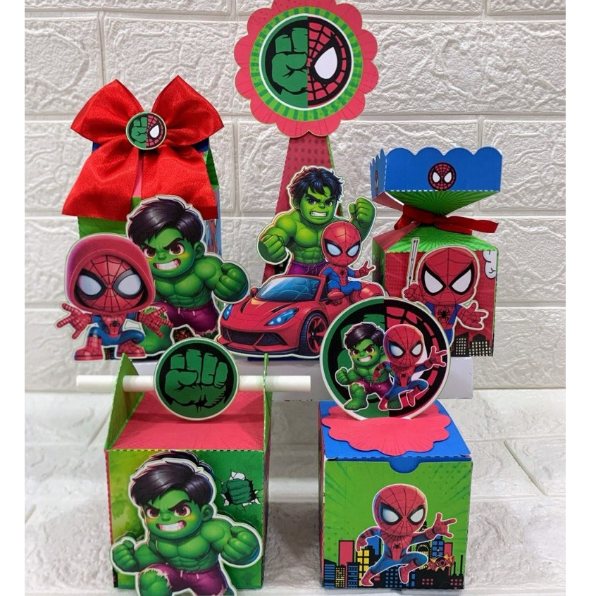 🕷️💚 Kit Festa Homem-Aranha + Hulk Personalizado | Caixas Decoradas e Lembrancinhas Infantil