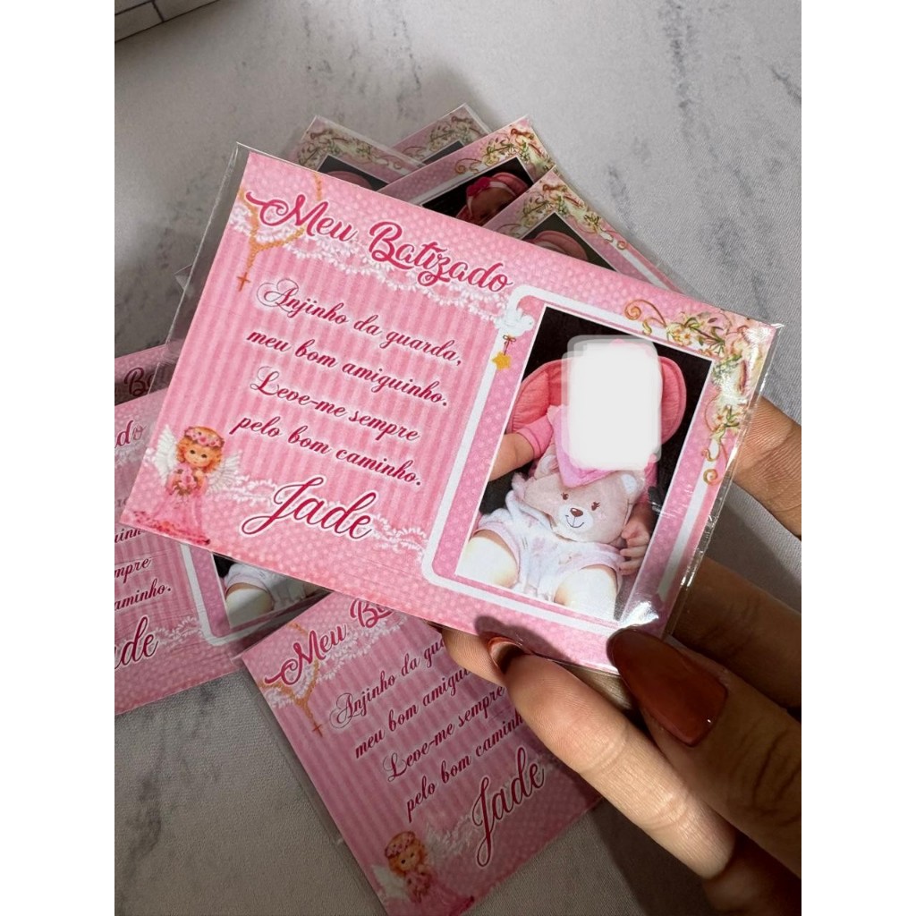 Foto Imã lembrancinha de Batizado com fundo rosa e foto com 10/20/30 unidades - caixinha personalizada – lembrancinhas