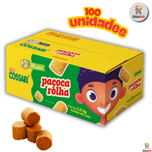 Paçoca Rolha Cossari Caixa Com 100 unidades 1,5kg | Doce de Amendoim | Embrulhada Individual | Atacado e Revenda
