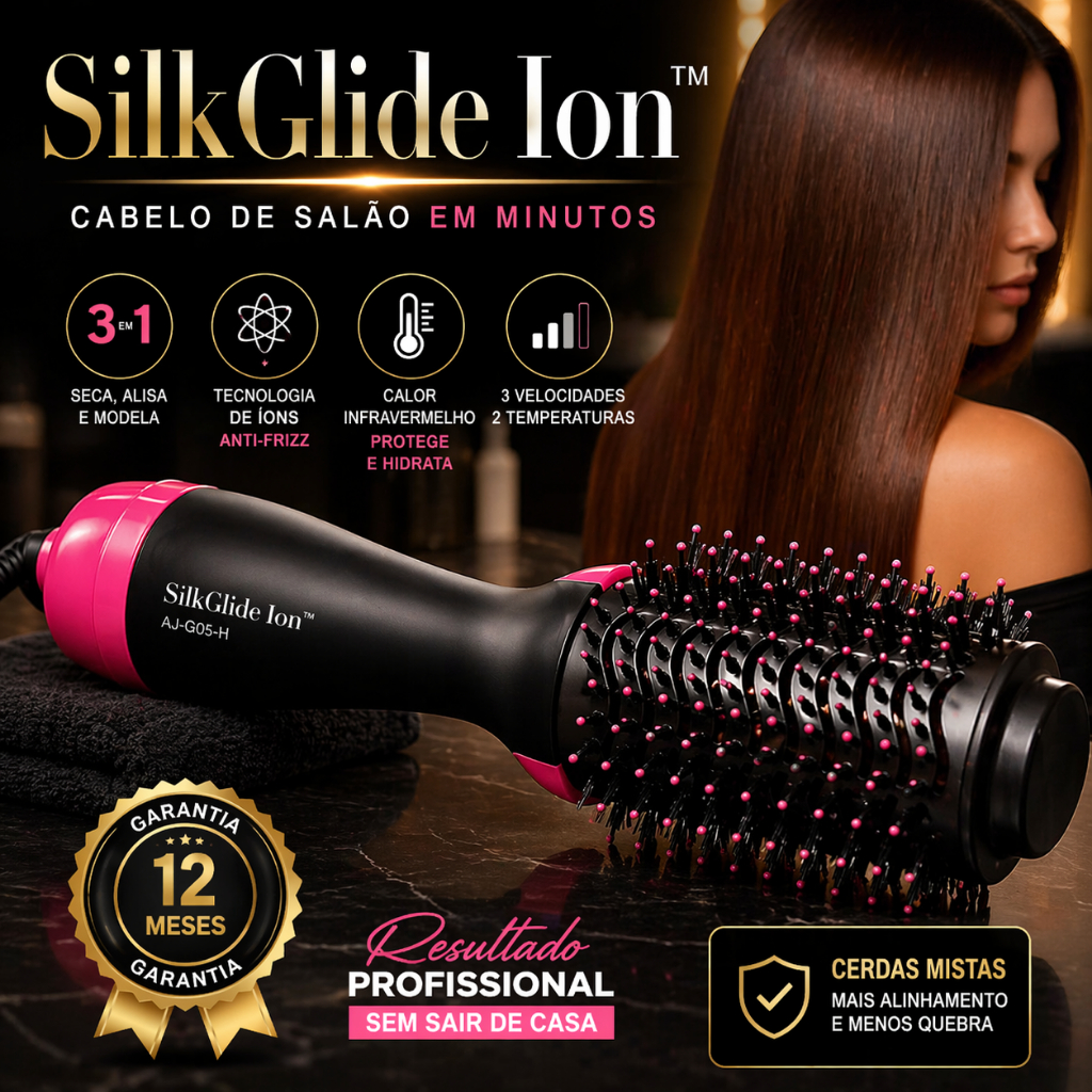 Escova Secadora 3 em 1 SilkGlide Ion™ Profissional 110V | Alisa, Seca e Modela | Anti Frizz com Íons Calor Infravermelho