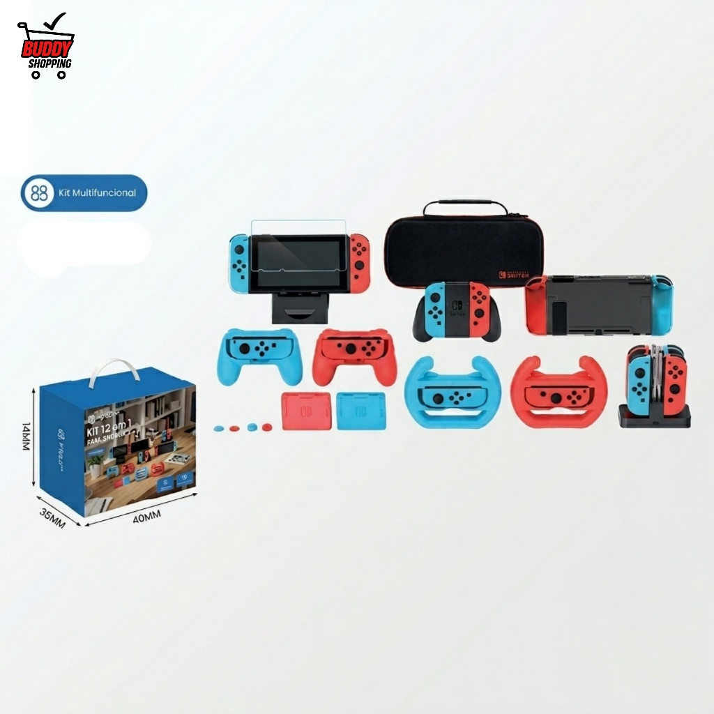Kit Gamer 18 em 1 para Nintendo Switch Estojo Base de Carga Volante Película e Grips de Silicone KNUP em Oferta na Shopee