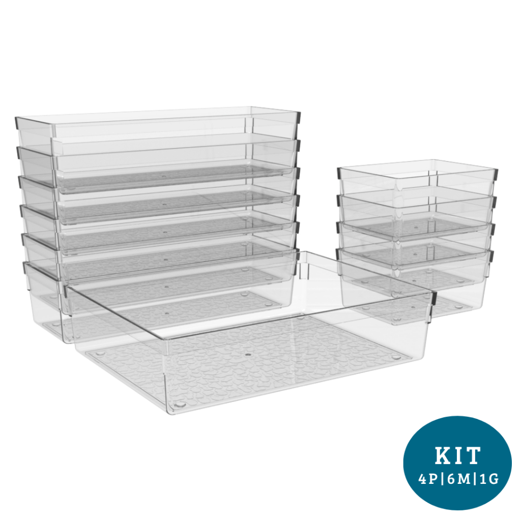Kit 11 Organizadores Multiuso Geladeira Gaveta Armário Tamanhos 4P 6M 1G Transparente Resistente