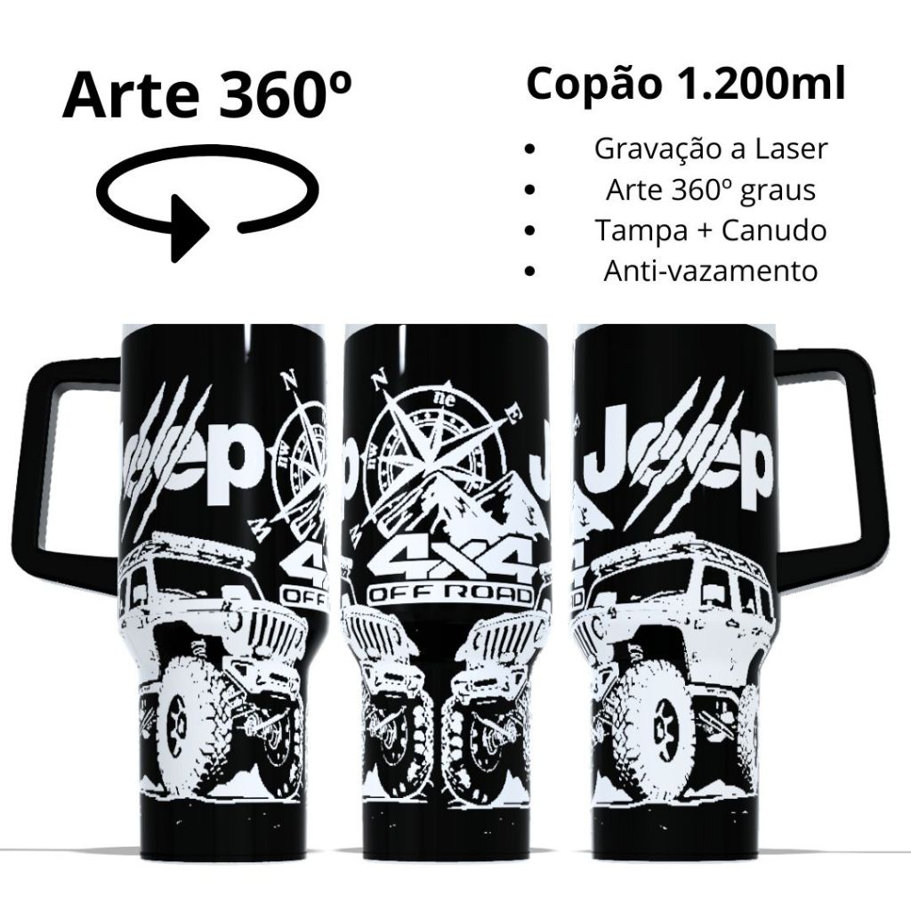 Copo Térmico COPÃO Com Canudo gravado a laser 360º copo inteiro tema: carro ESTRADA MONTANHA suv veículo 4x4 off-road
