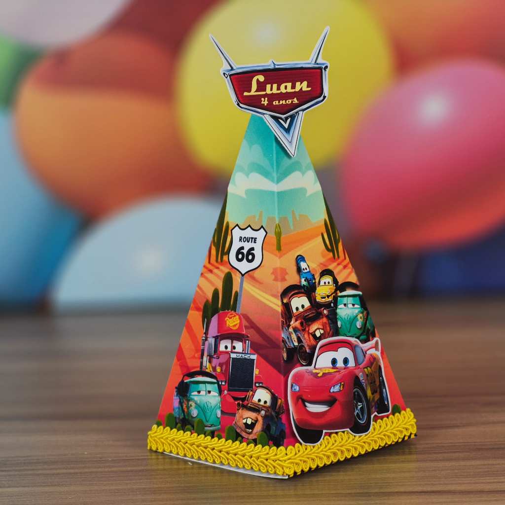 Caixa Pirâmide Cone Carros Macqueen Personalizada Lembrancinha Festa Aniversário Infantil Macqueen
