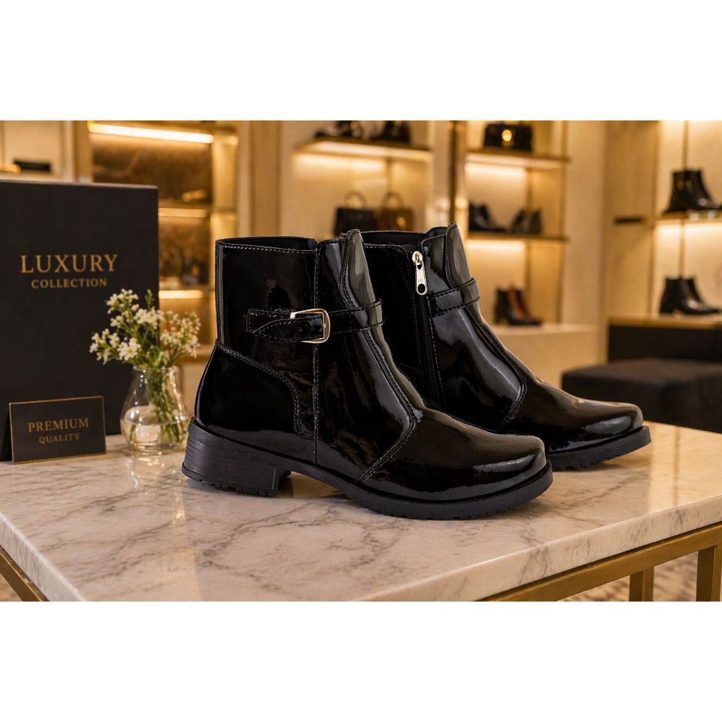Bota Coturno Salto Baixo Ziper Lateral Fashion