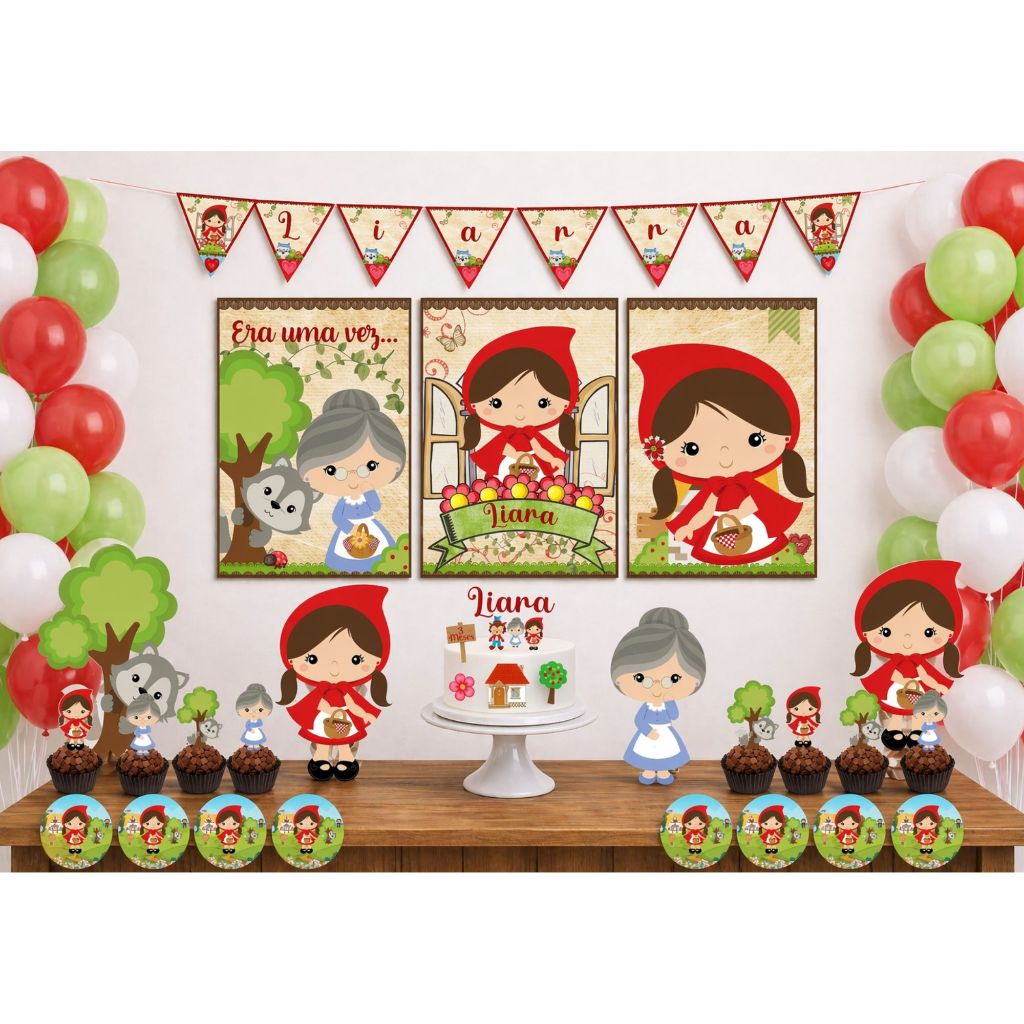 Kit Festa "É Só um Bolinho" Chapeuzin Vermelho ENVIAR NOME VIA CHAT NO ATO DA COMPRA