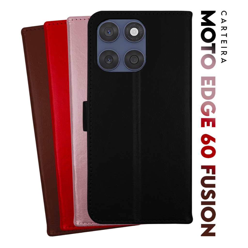 Capa Case Capinha Carteira Flip Cover Couro Sintético PRETA Motorola Moto Edge 6
