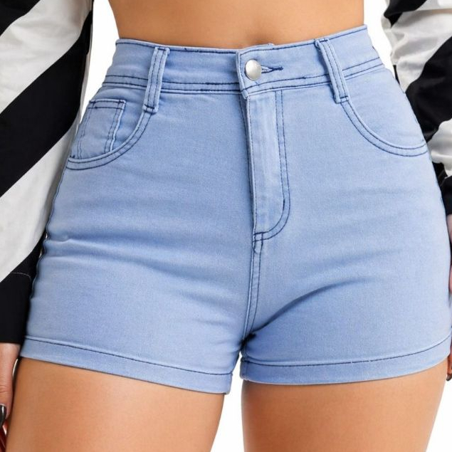 Short Jeans Feminino Cintura alta com Lycra