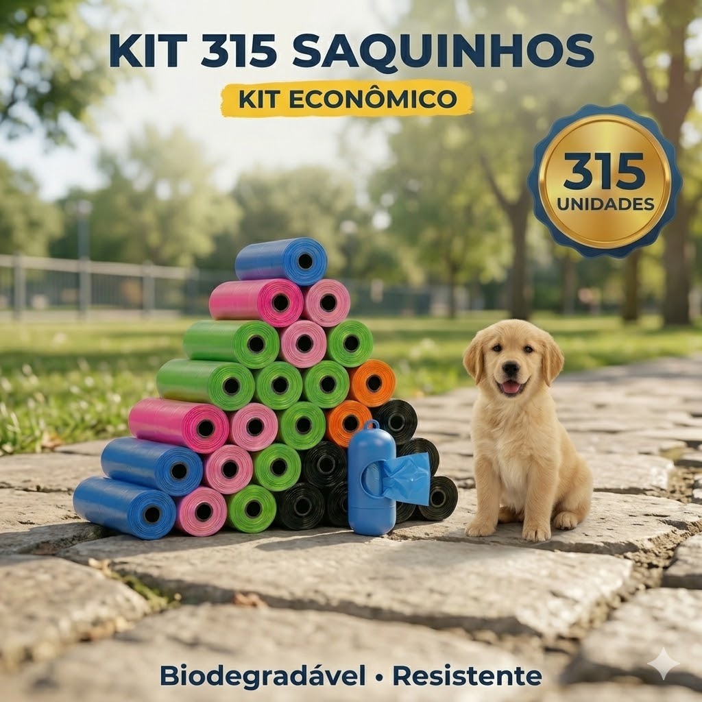 Saquinhos Cata Coco Pet 315 Unidades Refil Biodegradável Prático para Fezes de Cachorro e Gato