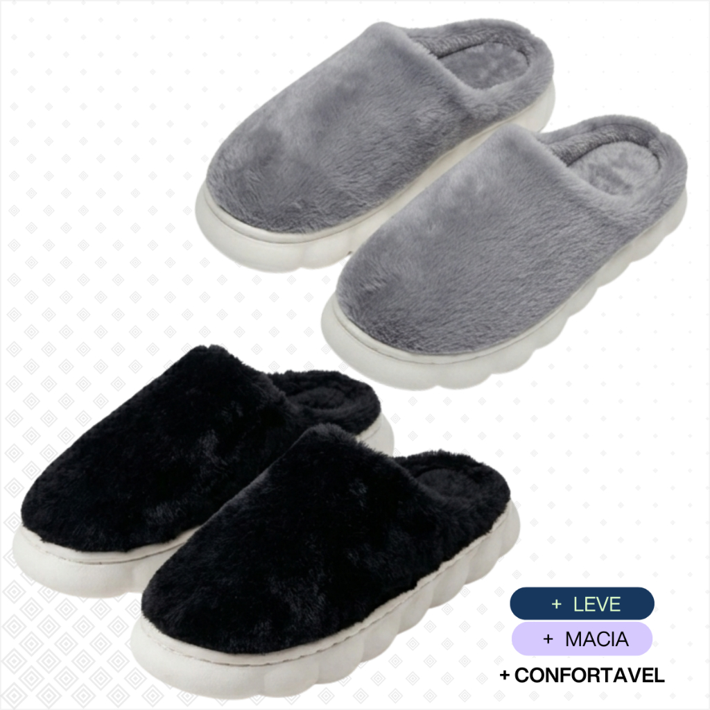 Pantufa  Feminina E Masculina Peluciada Forrada leve e Confortável Antiderrapante Quentinha
