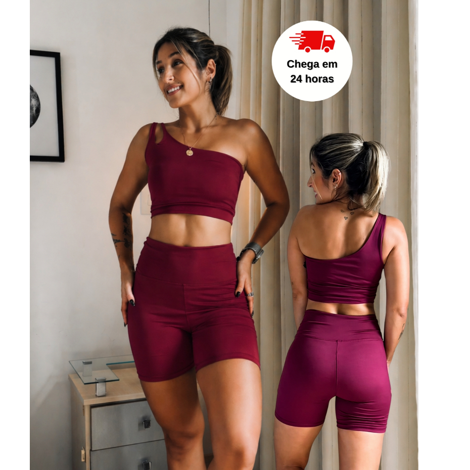 Conjunto Fitness Academia Top Ombro + Shorts