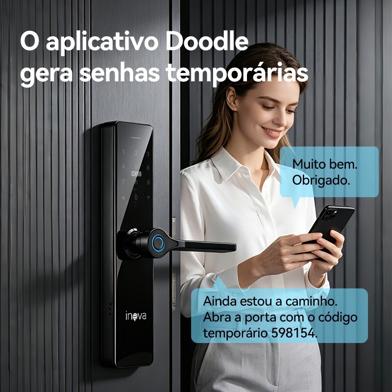 INOVA Tuya APP Fechadura Digital Biométrica Inteligente Com Corpo De Trava YS-12884-black