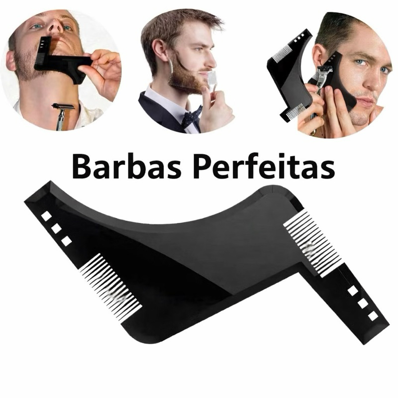 Régua Molde para Barba Profissional com Pente Modelador Alinhador Integrado Acabamento Alinhamento Acessório Masculino.