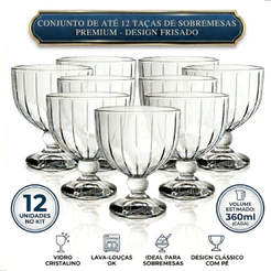 Taça de Sobremesa Vidro 360ml Diamond Premium - Kit 4/8/12 Peças Sorvete Doces Mesa Posta Resistente