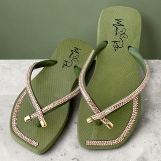 Chinelo Feminino Adulto Com Strass X  Dourado Na Correia e na Sola LANÇAMENTO