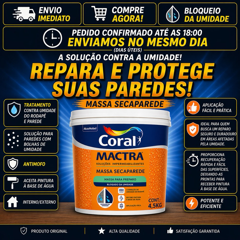 Massa Seca Parede Reparo De Parede Com Umidade Mactra 4,5kg Coral