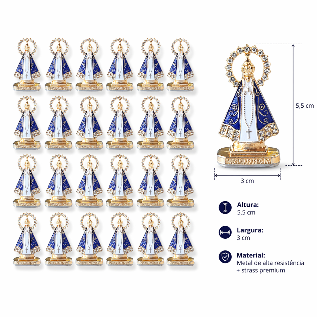 Kit 24 Nossa Senhora Aparecida Metal Dupla Face Painel Carro Adesivo Religioso Proteção Veicular Decorativo