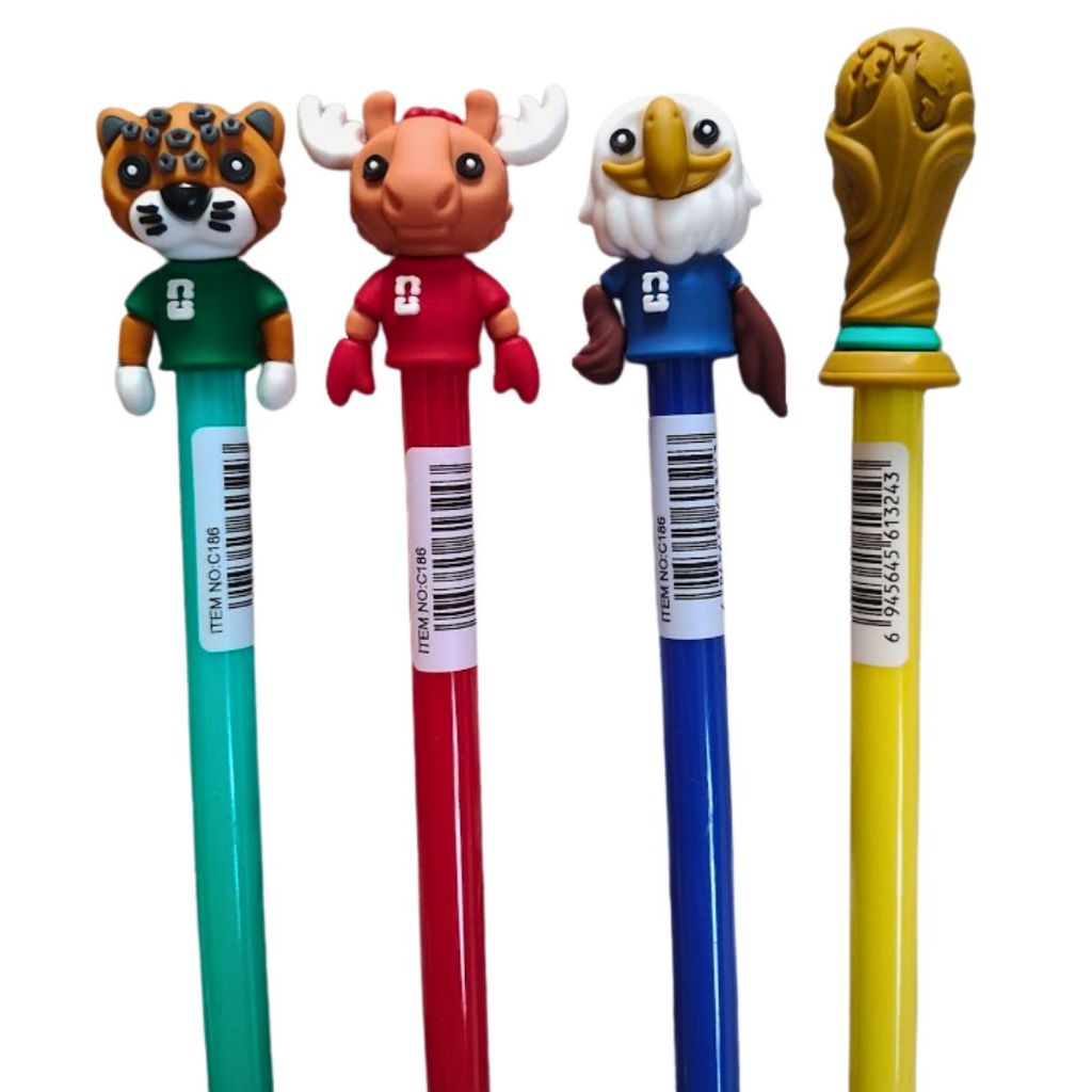 6 Canetas Figuras Mascotes Copa Do Mundo 2026 Futebol Brinde