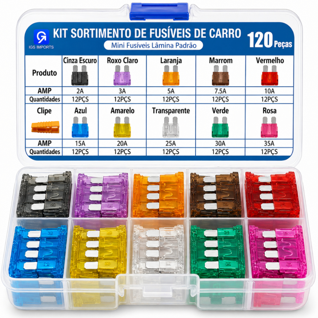 Mini Fusível Lâmina Kit 120 Pçs Sortido Universal Automotivo Carro Fusíveis Caixa Completo Veicular