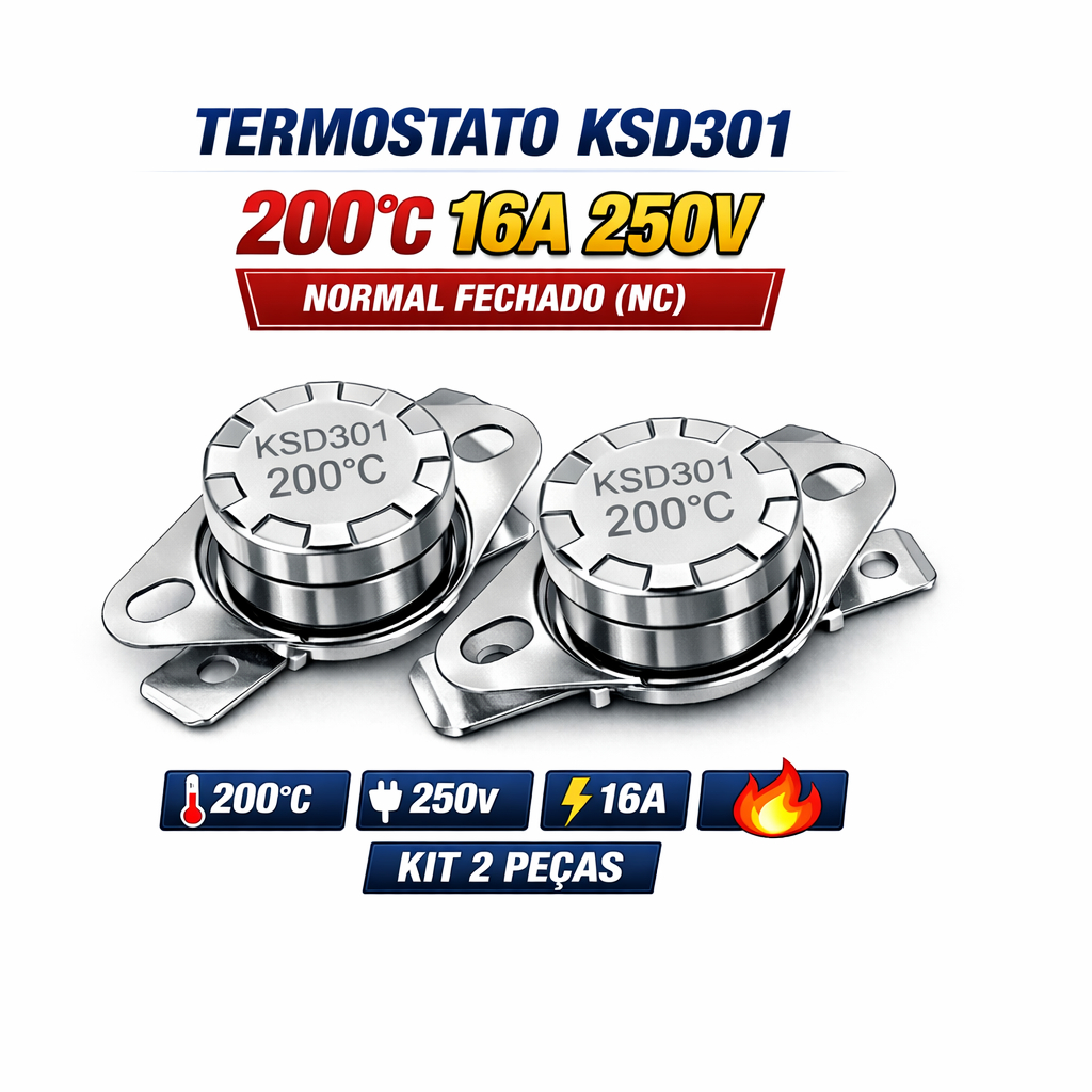 Termostato Ksd 301 200°c 16a 250v Normal Fechado Kit 2 Peças