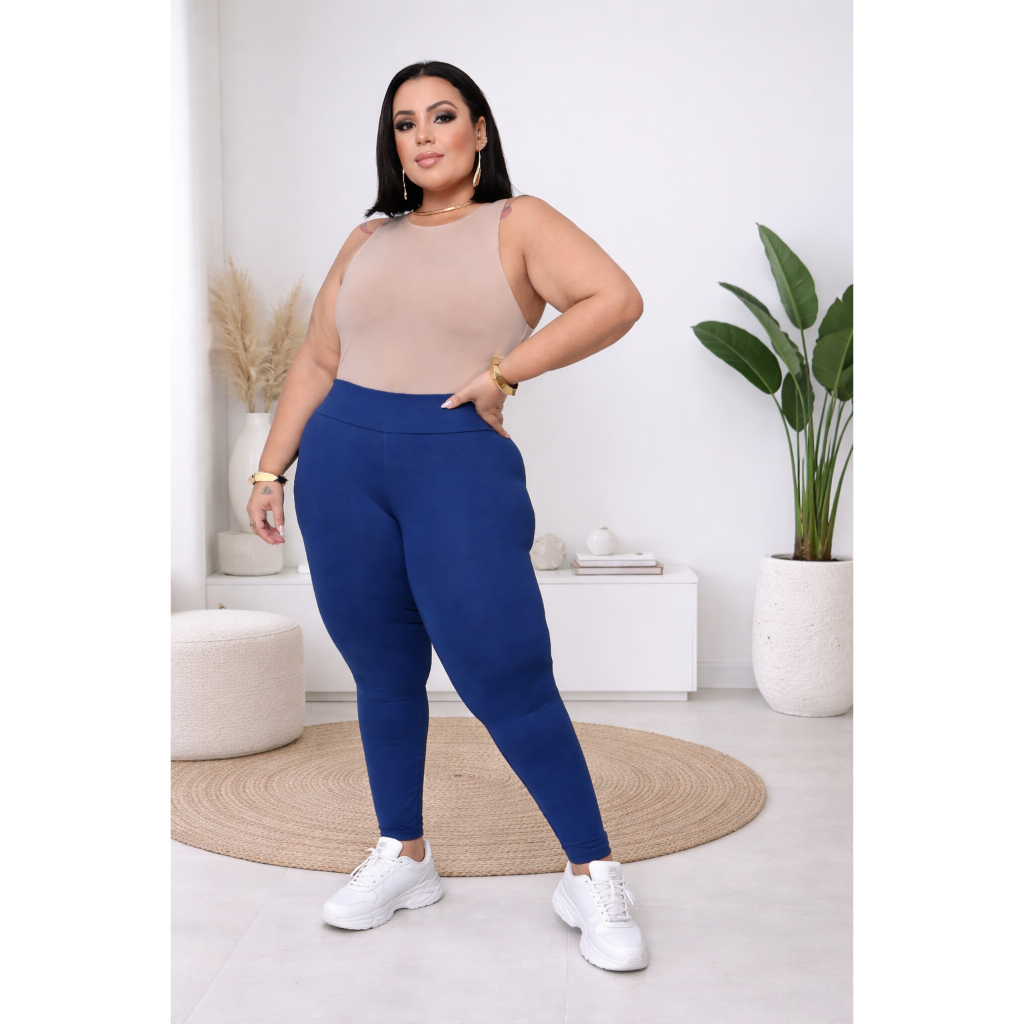 Calça Legging Plus Size Poliamida Original Cintura Alta Modeladora Zero Transparência Academia Fitness Feminina Comfy