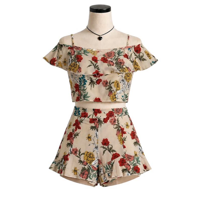 Conjunto Cropped Short Florido / Tamanho G / Nunca Usado / Brechó