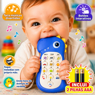 Celular Infantil Dinossauro Pilhas Musical Telefone Interativo Luz Som Mordedor Sensorial Educativo