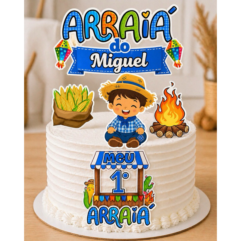 Topo de bolo Festa Junina Arraia Personalizado meu primeiro arraia festa junina