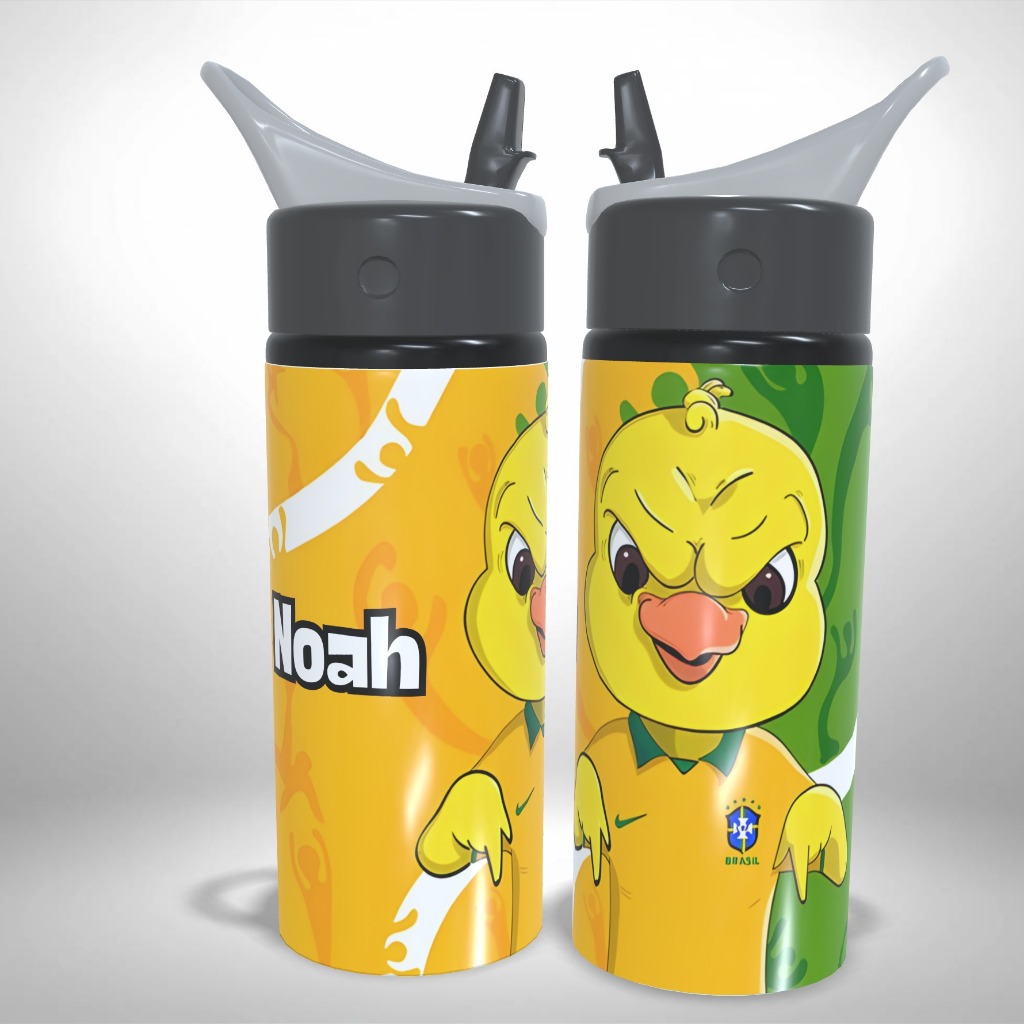 Garrafa Personalizada Canarinho Pistola Brasil Hexa - Infantil Escolar Alumínio Presente Único