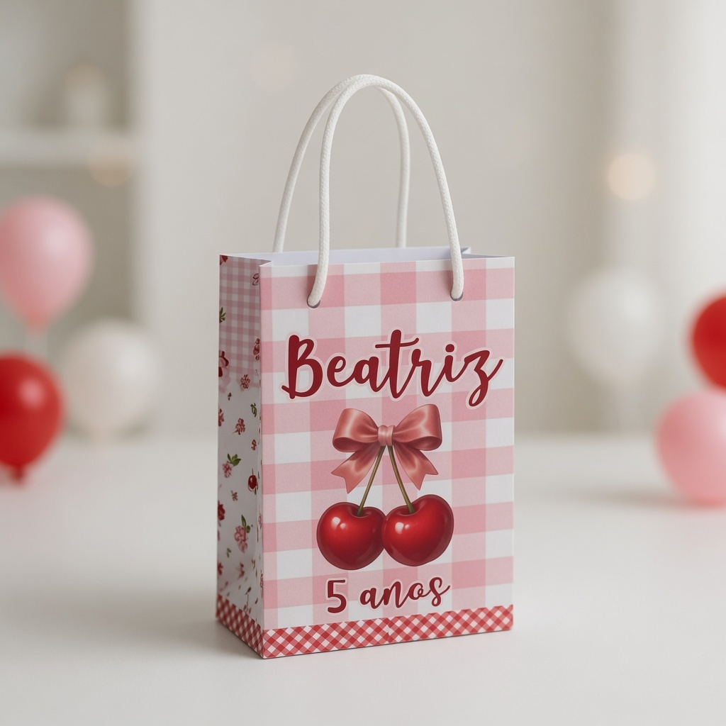 Sacolinha Cereja / Sacola Personalizada /Lembrancinha personalizada/ Aniversário