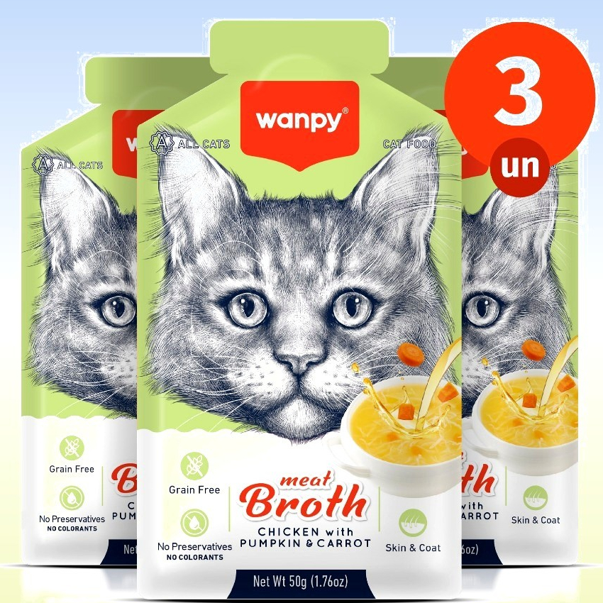 Kit 3 Petisco Truly Wanpy Sopa para Gatos Frango Abóbora Cenoura 50 G