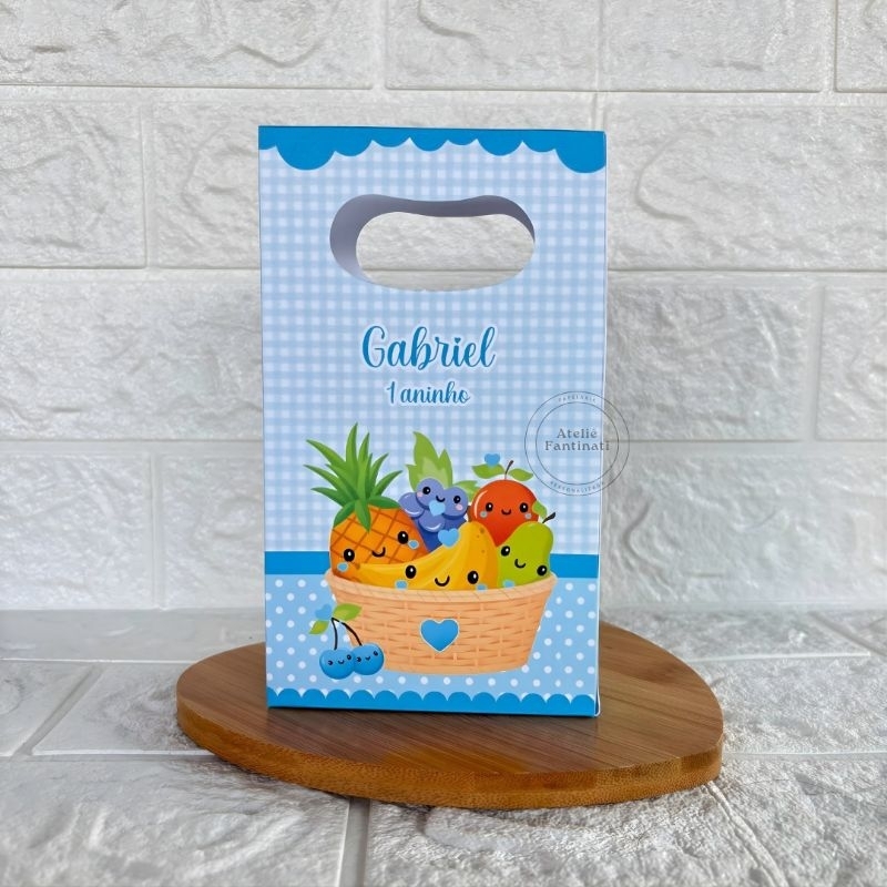 PEGUE E MONTE - Sacolinha Surpresa Personalizada Frutinhas Menino - Tamanho PP - Festa Infantil-Aniversário–Lembrancinha