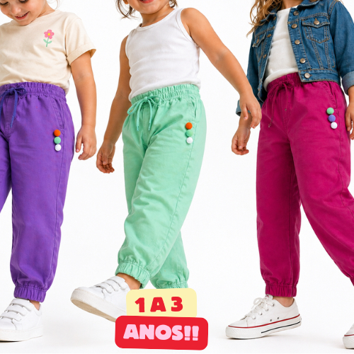 Calça Jogger Brim Feminina Infantil Para Meninas 1 a 3 anos Calça Kids Infantil Feminina Calça Color